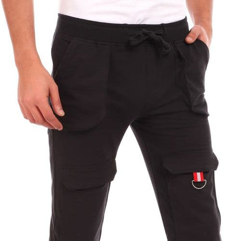 Caesar Elastic Waist with Metal Accessories Baggy Sweatpants - Black