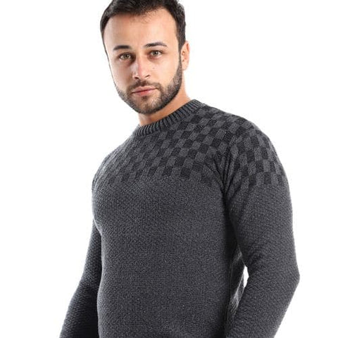 Caesar Ribbed Round Neck Dark Grey ' Black Pullover