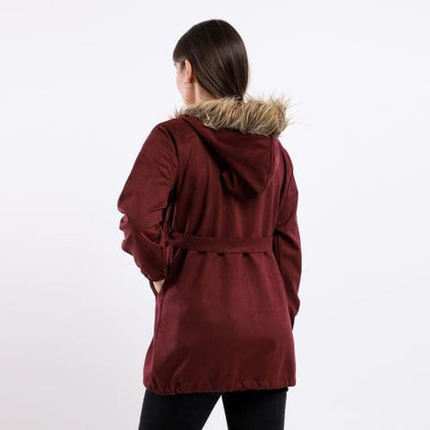 Caesar Long Chamois Woman Jacket with Hood -burgundy