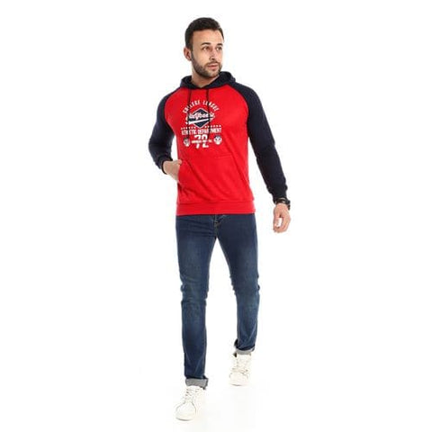 Caesar Red ' Navy Blue Hoodie with Kangaroo Pocket