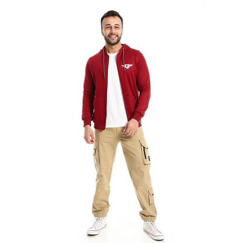 Caesar Long Sleeves Front Zipper قاتمة حمراء مظلمة