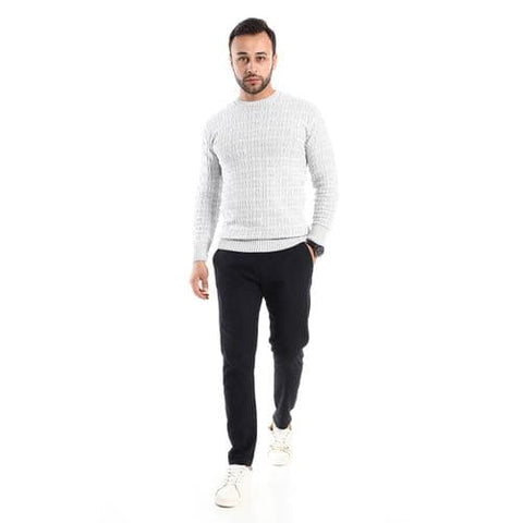 Caesar Light Grey Knitted Wool Winter Pullover